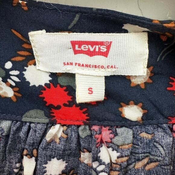 LEVI’S | Navy Floral Blouse Whimsical Print Long Sleeve Button Top | Size Small - Picture 5 of 7